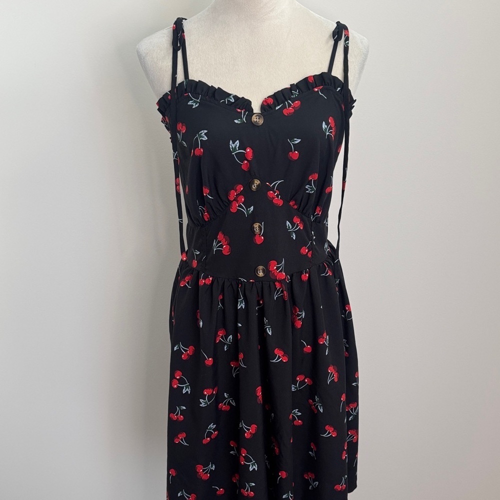 SHEIN Black Cherry Print Midi Dress